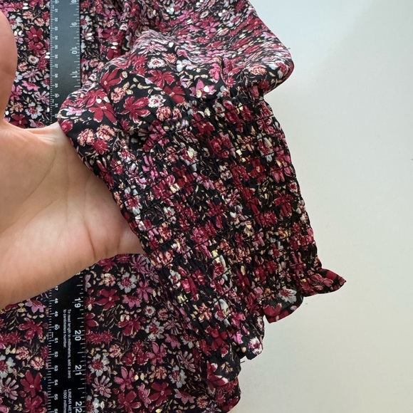 Aqua Floral Smocked Sleeve Top V- Neck Long Sleeve Pullover Small - Picture 6 of 10